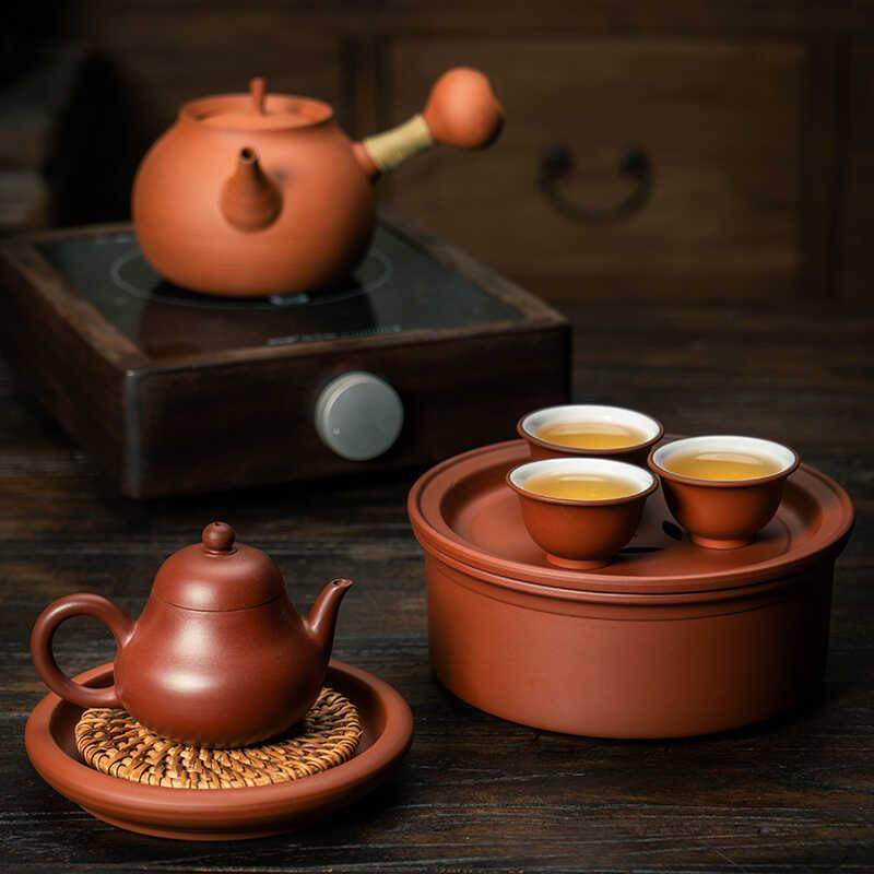 潮州原矿朱泥茶船 手工壶承紫砂茶盘古铜钱6寸家用工夫茶具干泡盘,餐饮具,茶托,淘宝优惠券,粉丝福利购,淘宝优惠卷