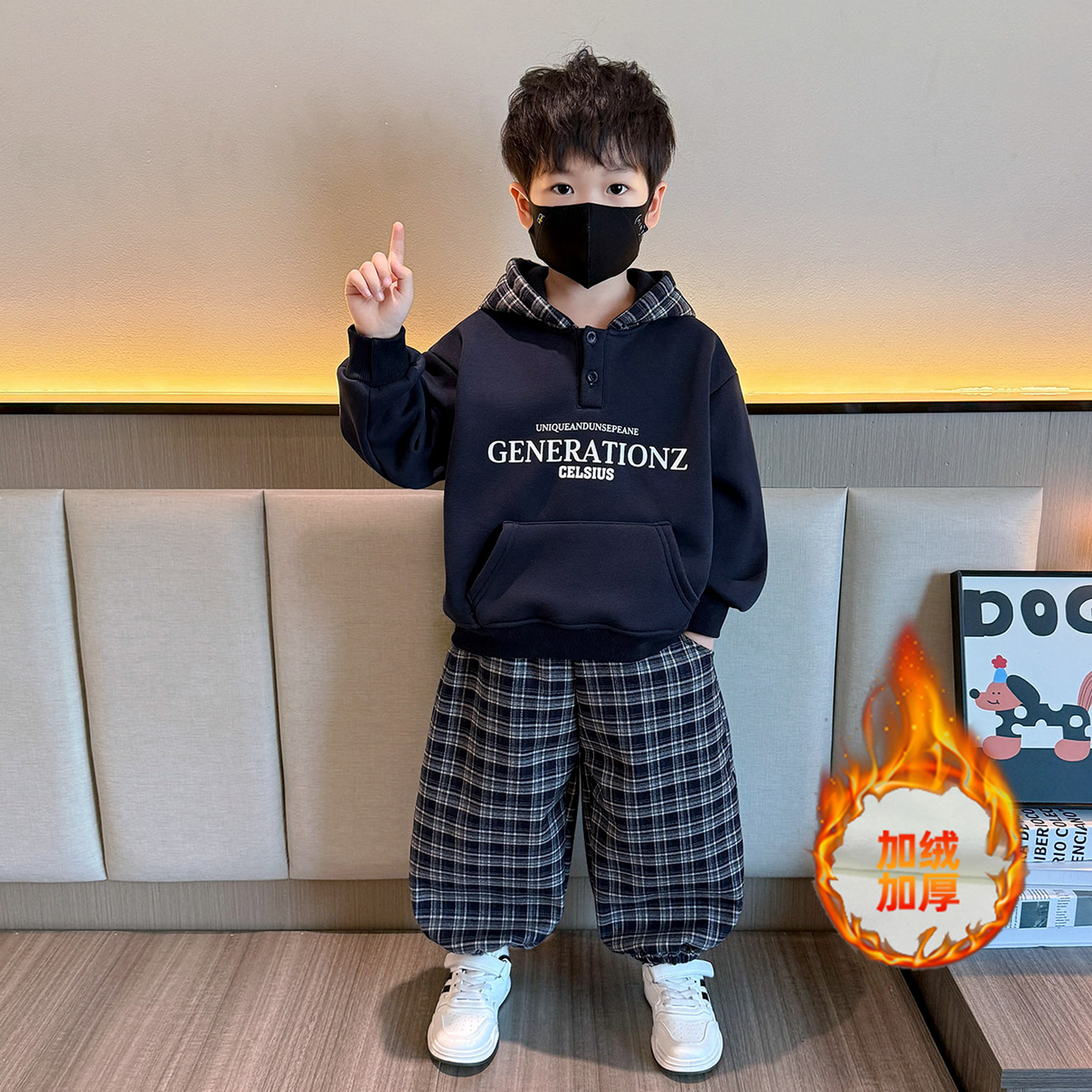 男童卫衣套装秋冬款2025新款韩版宝宝加绒加厚儿童装洋气运动服潮