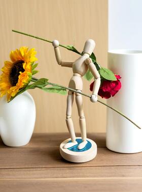 创意插花木偶人活动关节磁吸木头人造型多变ins网红家具桌面装饰