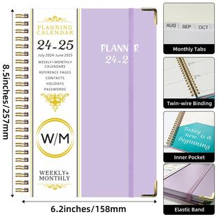 新款25-2026年英文笔记本A5线圈日历本每周计划本记录日程本绑带