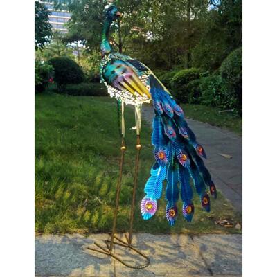 创意庭院子造景露台户外装饰太阳能大动物别墅小花园铁艺摆件孔雀