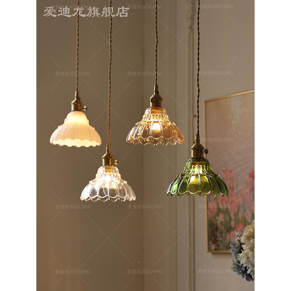 黄铜铛玻过道吊灯北覆TY-SD024古风床头餐厅飘欧窗咖啡厅铃花吊璃