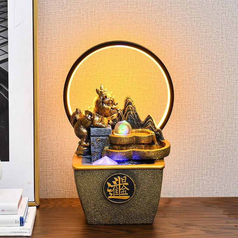 SMV新中式进招斗金财山流水摆件循环水貔貅假客厅乔迁开日业礼品