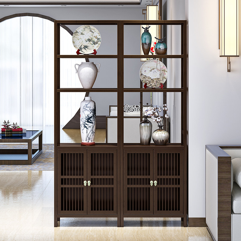 新中式博古架实木屏风隔断客厅茶架子展示柜玄关置物架茶叶收纳柜