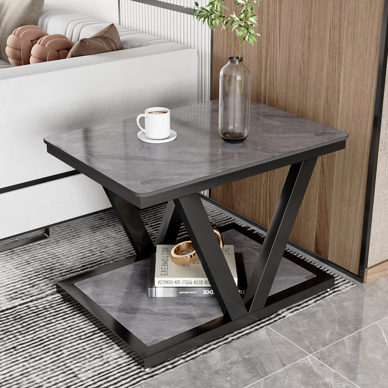 轻奢岩板茶几简约家用客厅意式方形茶桌小户型角几客厅长方形边几