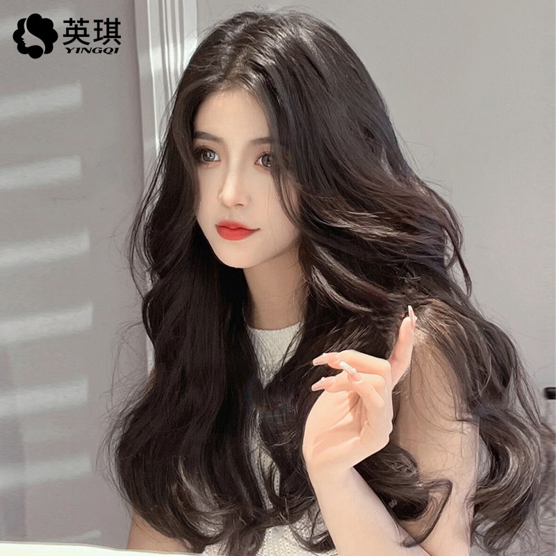 英琪假发女长发递针蕾丝真发全真人发逼真自然大波浪长卷发全头套