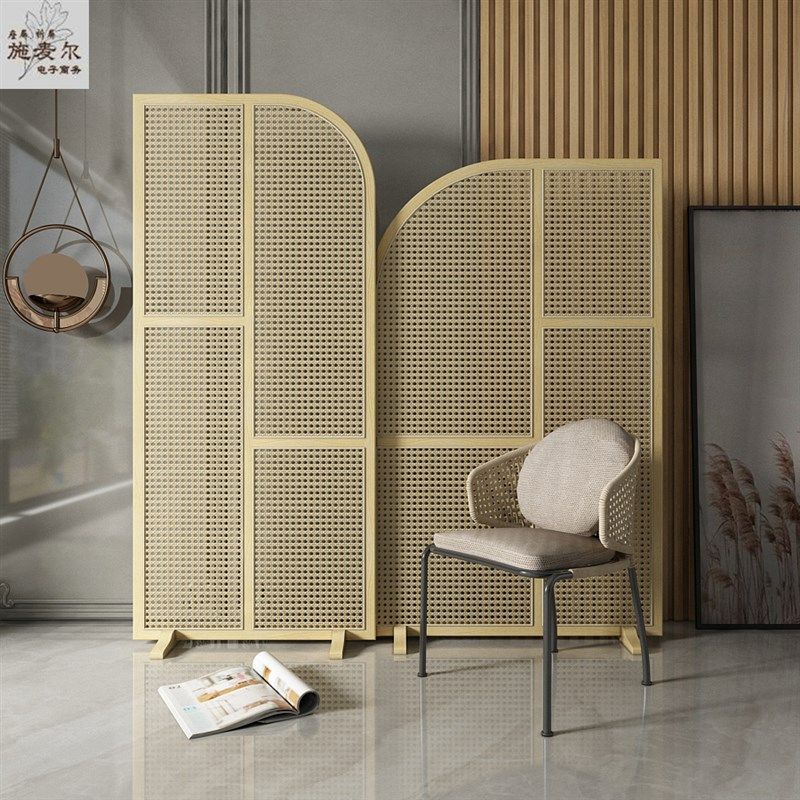 新中式屏风隔断藤编家用遮挡入户进门玄关实木办公室客厅卧室座屏