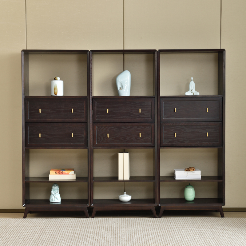 实木展示架新中式白蜡木茶叶茶罐置物架客厅落地靠墙木质多层书架