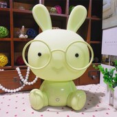 三档调光LED暖光插电台灯眼镜兔台灯卧室床头小兔子触摸装 饰灯