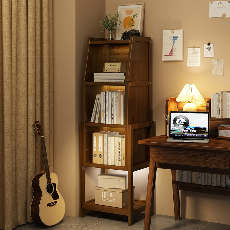 书架一体靠墙简易落地置物架家用客厅窄书柜多层储物柜子2024新款