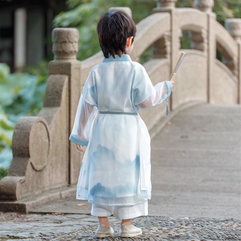 童汉服春秋儿童古装唐装民族水墨中国风书生国学礼仪长袍演出服