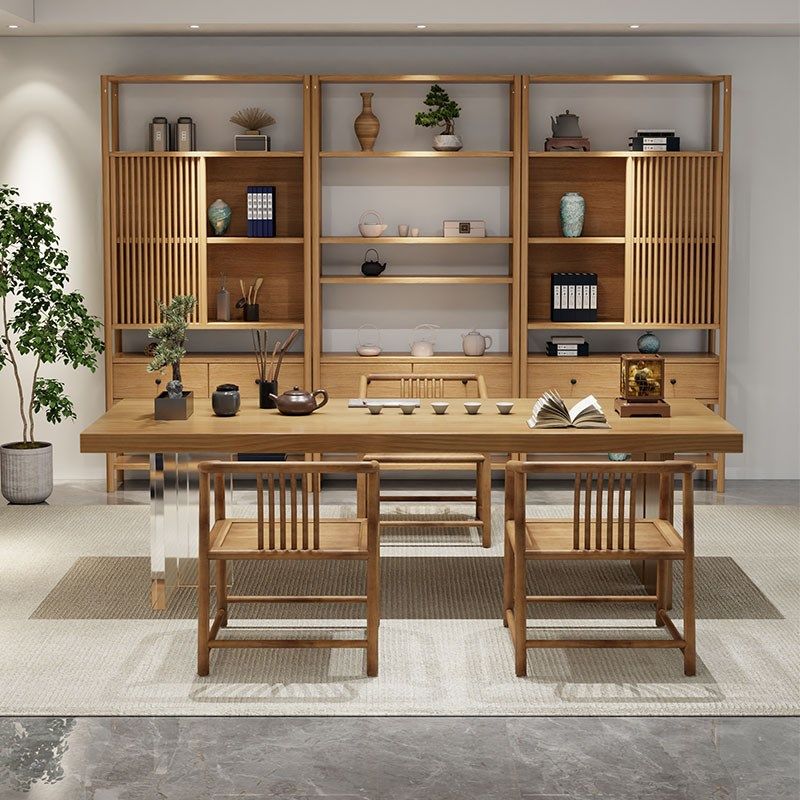 亚克力实木茶桌椅组合简约家用原木大板茶几新中式办公室喝茶桌