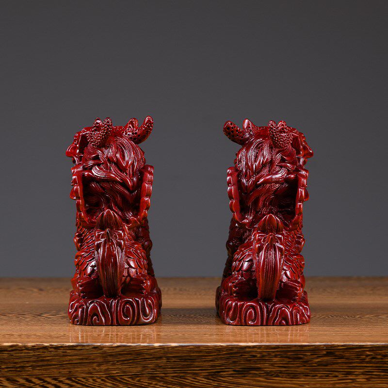 红花梨木雕招财麒麟摆件实木客厅办公室桌面镇宅乔迁开业礼品
