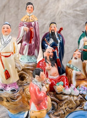 景德镇陶瓷八仙过海神像摆件雕刻玄关招财人物家居装饰工艺博古架