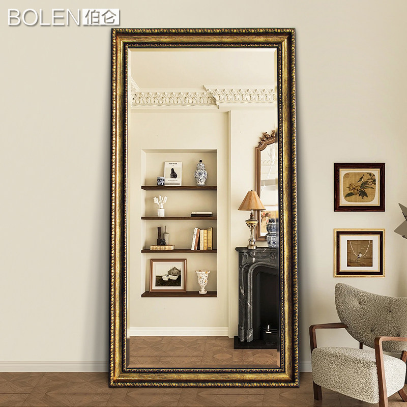 BOLEN 欧式穿衣镜子美式全身镜复古落地镜服装店立体大镜子壁挂墙