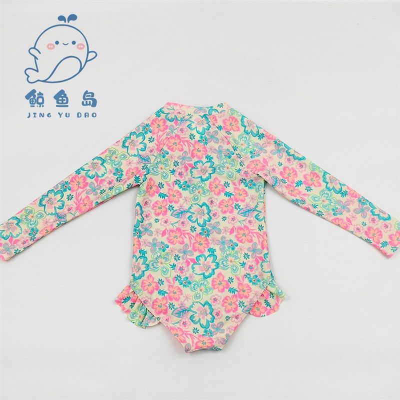 鲸鱼岛新款女童长袖防晒来连身拉链荷叶边泳衣温泉泳池,童装/婴儿装/亲子装,泳衣裤,淘宝优惠券,粉丝福利购,淘宝优惠卷