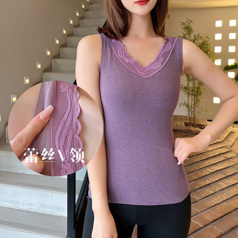 德绒保暖背心女秋冬蕾丝吊带内搭加绒加厚双面绒自发热纯棉打底衫,女装/女士精品,背心吊带,淘宝优惠券,粉丝福利购,淘宝优惠卷