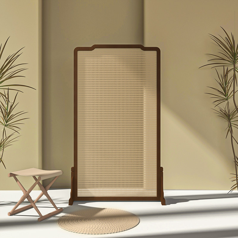 日式侘寂风实木屏风隔断新中式客厅玄关入户藤编卧室定制移动座屏