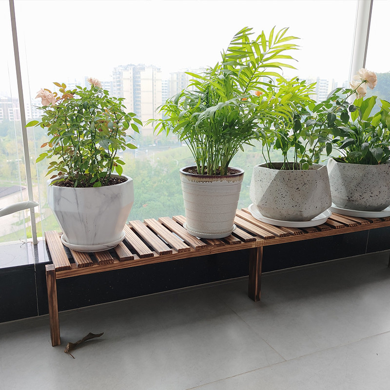 单层花架一层落地阳台边缘加宽窄长条花架花盆架子底座落地式实木