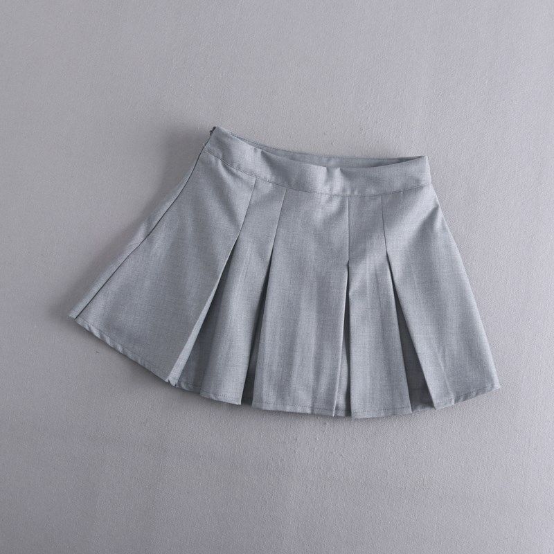 欧美夏季新款女式高腰显瘦西装面料百褶裙学院防走光半身裙短裙子