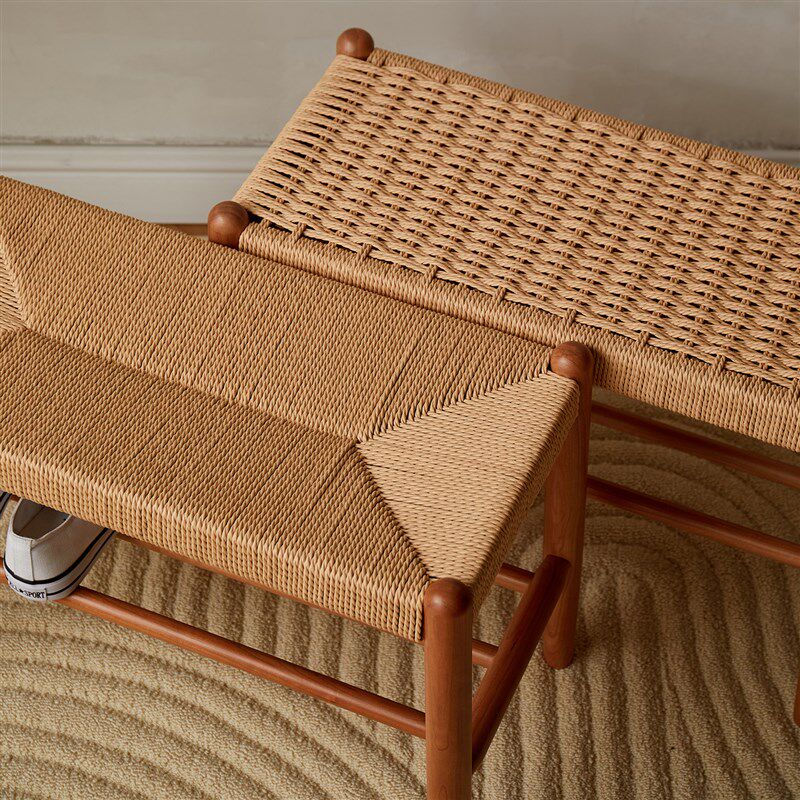 换鞋凳实木门口家用樱桃木胡桃木编绳床尾凳北欧白橡木长凳玄关凳