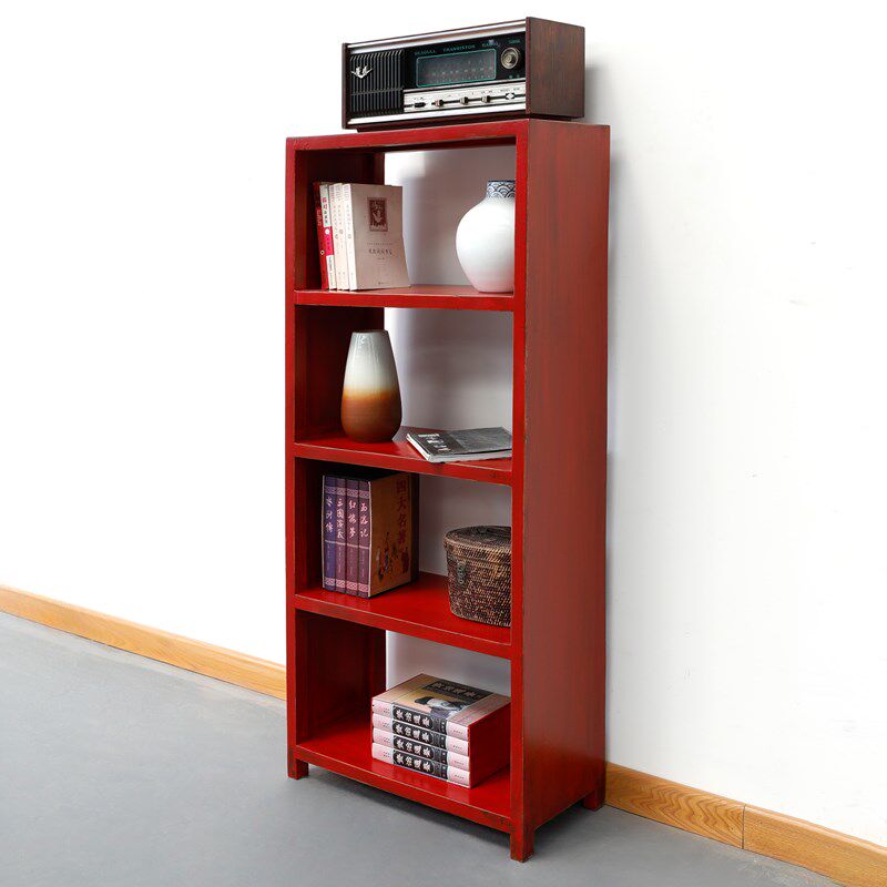 彩色复古做旧书架置物架实木落地简易家用多层靠墙小书柜收纳储物
