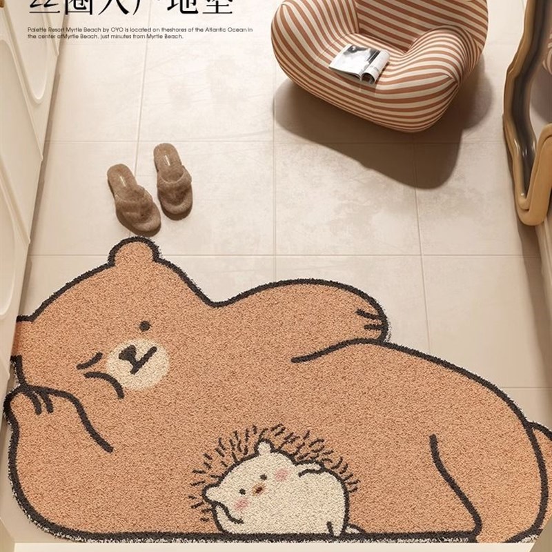 新款猫咪卡通门口入户门丝圈地垫耐脏进门玄关奶油风脚垫防滑垫子