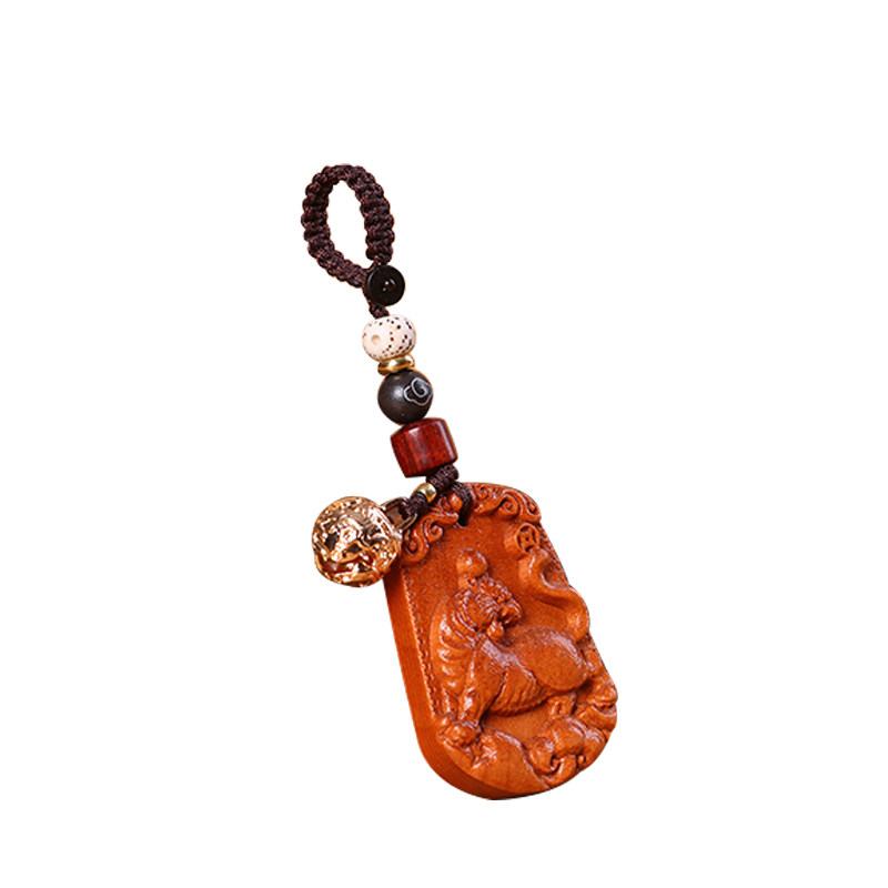 桃木十二生肖虎兔羊龙蛇猴鸡狗猪保平安女汽车钥匙扣挂件男吊坠