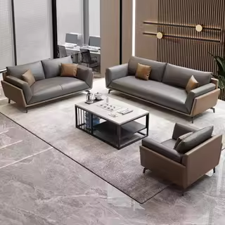 办公室沙发商务会客接待洽谈真皮简约现代办公沙发茶几组合