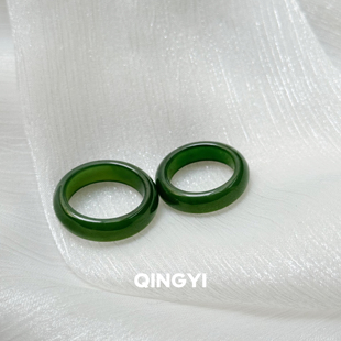 天然俄料和田玉碧玉戒指无黑点男女款菠菜绿玉石指环送朋友礼物