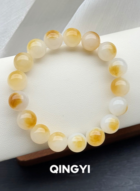 天然新疆和田玉且末糖白手链12mm男女款素圈玉石圆珠手串送礼物