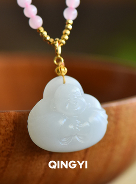 天然新疆和田玉羊脂白玉佛公吊坠18k金女款抱抱佛玉石挂件送朋友