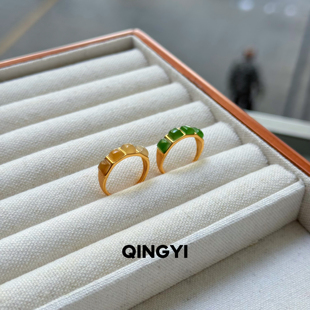 天然俄料和田玉碧玉方糖戒指s925银女款青海糖料玉石指环送朋友