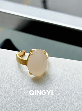 天然正品青海和田玉藕粉戒指s925银女款蛋面玉石指环送朋友礼物