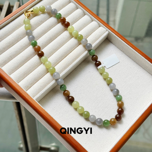 天然正品和田玉多宝项链女款碧玉糖玉烟紫黄口玉石锁骨链送朋友