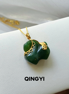 天然俄料和田玉碧玉吊坠s925银镶马上有财女款玉石挂件送女友礼物