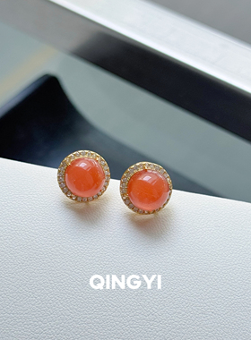 新中式天然南红玛瑙蛋面戒指s925银镶女款玉石指环送朋友闺蜜礼物