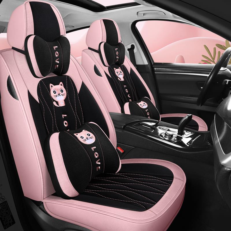 汽车坐垫四季通用座XSYM-002椅套亚麻卡通女用可款爱座套专坐全包