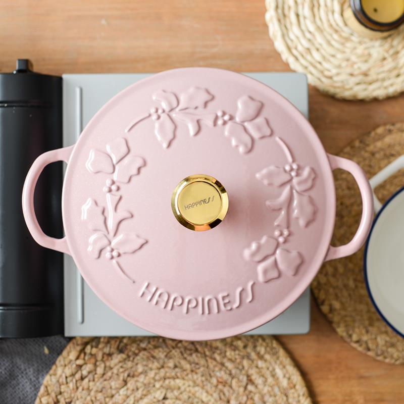 小幸福珐瑯锅锅家用炖锅砂锅汤锅浮雕焖磁C6315锅不沾电炉烧煮锅2