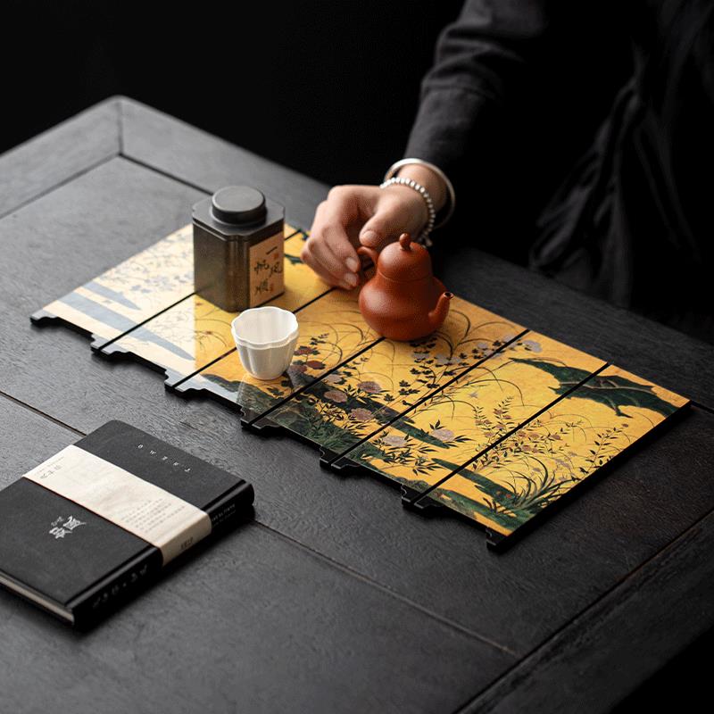 磐件皿｜茶空复间茶桌Pe6q0i1i小屏风摆中国风古茶台漆件器摆茶道