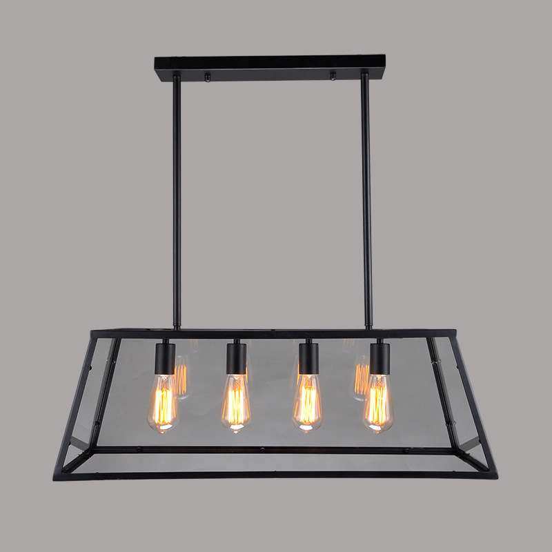 美式乡村工业酒店吧台方框灯复古客厅卧室餐厅铁艺玻璃箱吊灯