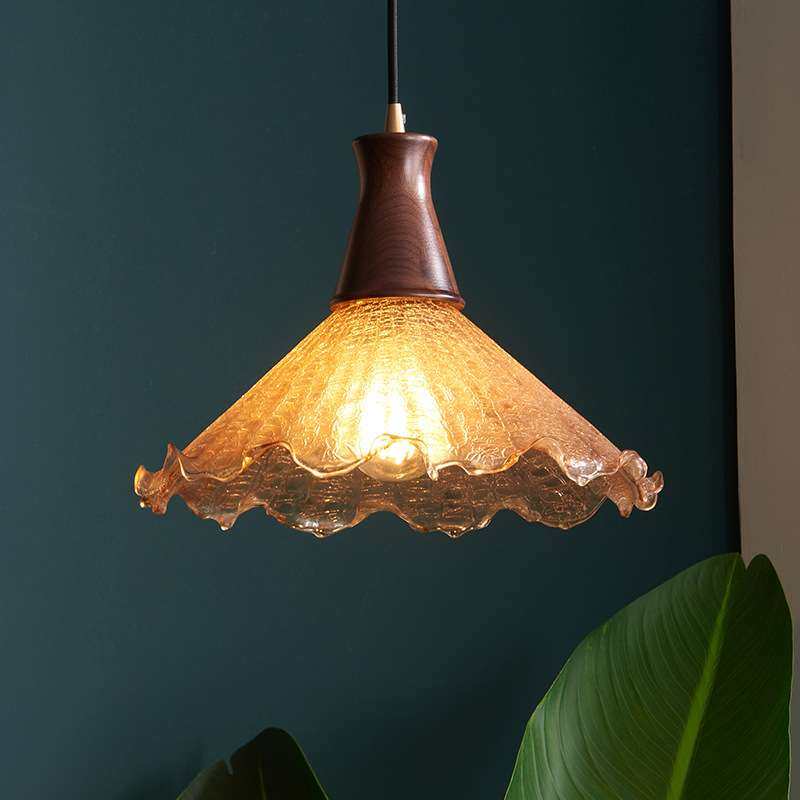 美式胡桃木黄铜裂纹玻璃吊灯老上海卧室日式复古餐厅民宿小吊灯