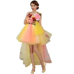 2020新款 伴娘主持人年会小礼服显瘦 成人合唱演出服彩纱蓬蓬裙短款