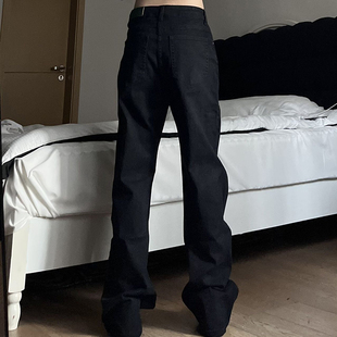 奶尤大大 美式街头黑色修身微喇牛仔裤男女vibe显瘦长裤情侣冬季