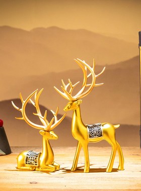 梅花鹿麋鹿一路高升大号一对招财新中式客厅酒柜装饰品小摆件家居