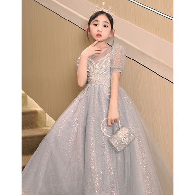 少儿主持人大码小女孩高端钢琴礼服中大童生日公主裙十二岁演出服