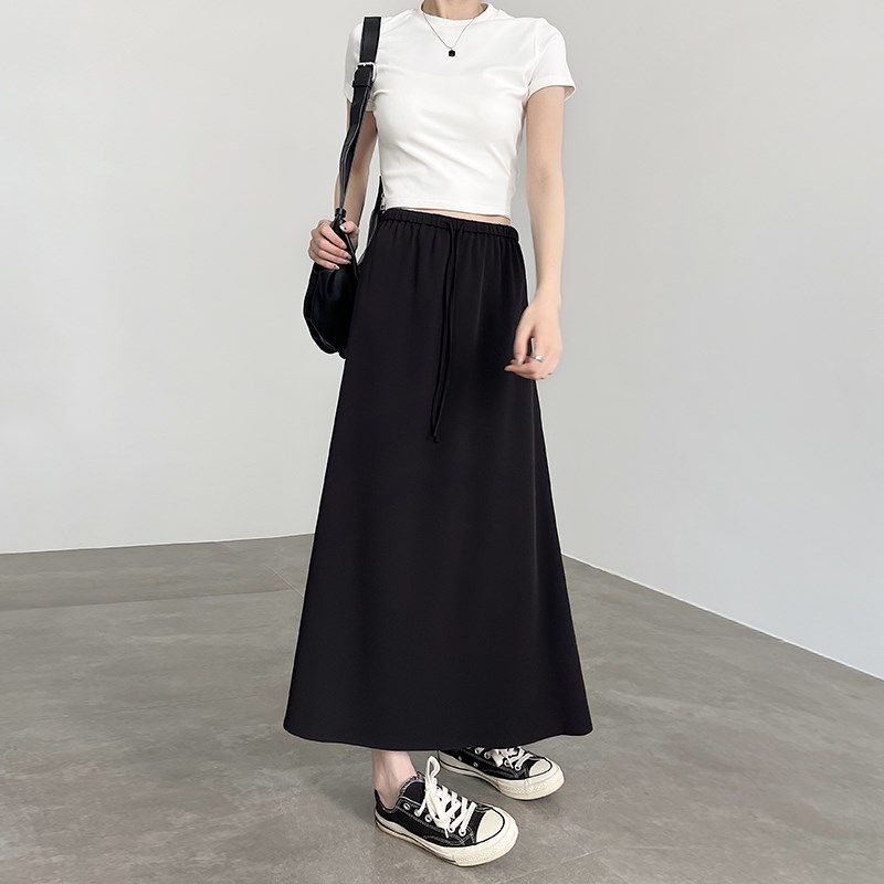 黑色半身裙女2024新款夏季高腰显瘦中长款高级感垂感西装a字长裙