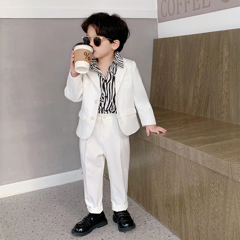 儿童西装套装男童王子生日礼服花童白色小西服男孩钢琴主持演出服