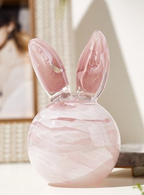 粉色琉璃水晶玻璃工艺品小兔子摆件网红女孩房间桌面装饰品 礼物
