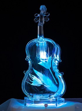 创意干花入油发光小提琴小夜灯星星灯油滴笔插液体流沙细闪摆件厂